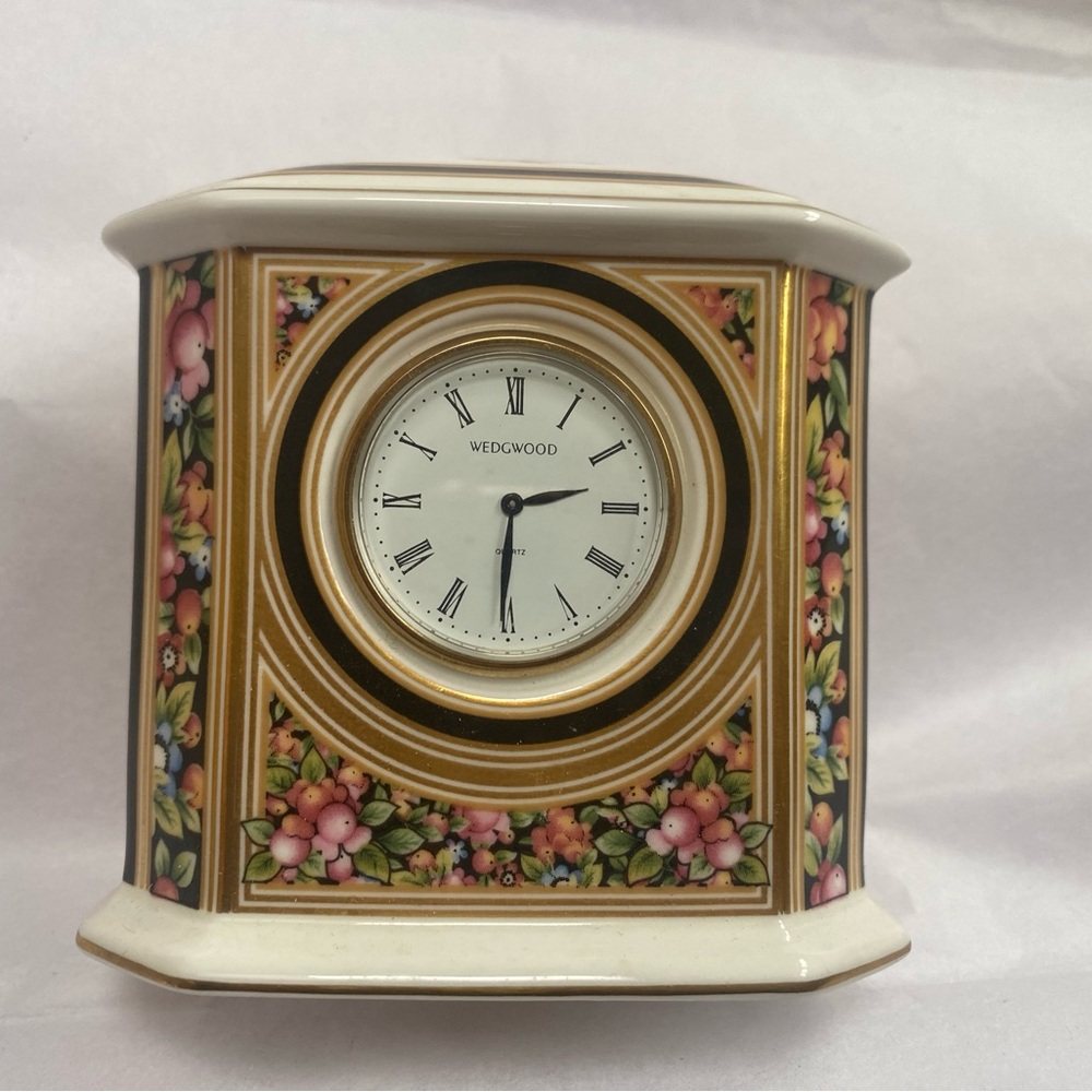 Wedgwood Bone China Floral Clock - Gold and Multicolor